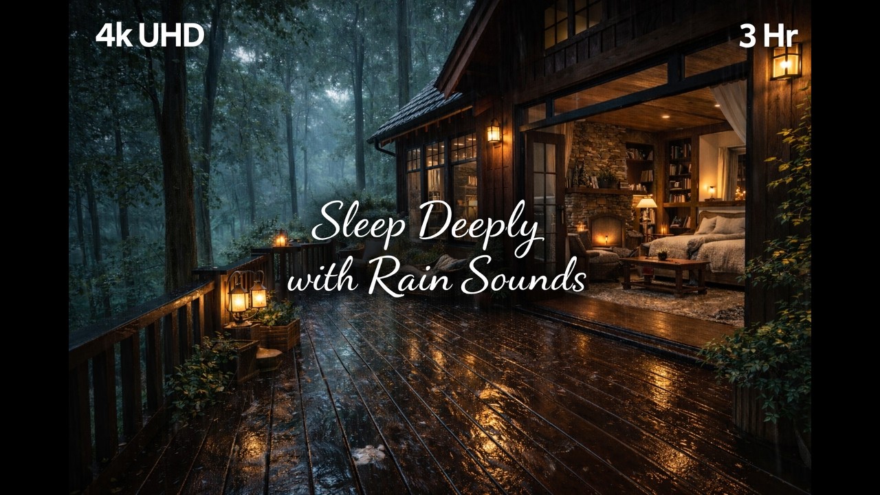 Rainfall in a Cozy Cabin in the Woods | 3 Hr | Warm Cozy Ambiance