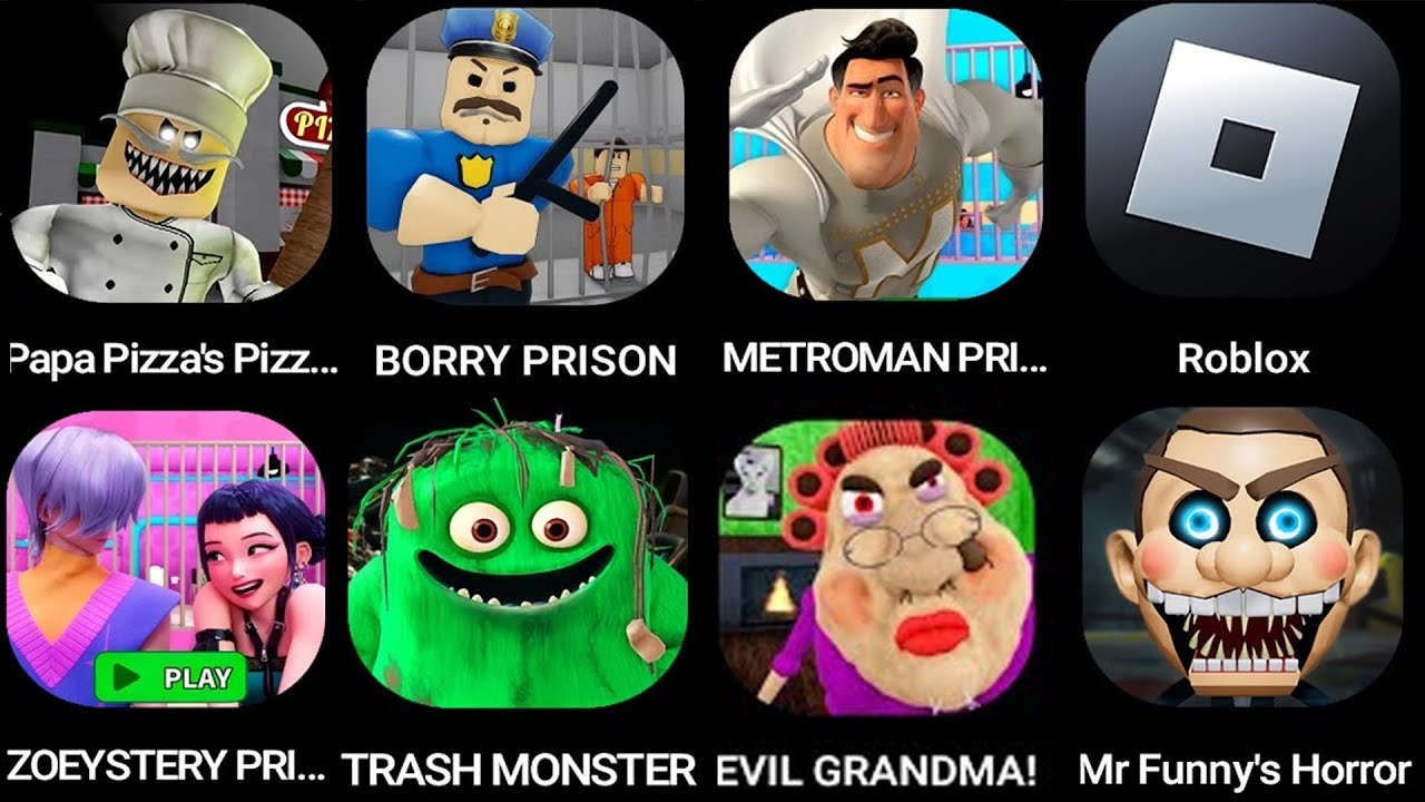 ROBLOX Escape Papa Pizza's Pizzeria!,BARRY EXE PRISON RUN!,METROMAN PRISON RUN,ZOEYSTERY PRISON..