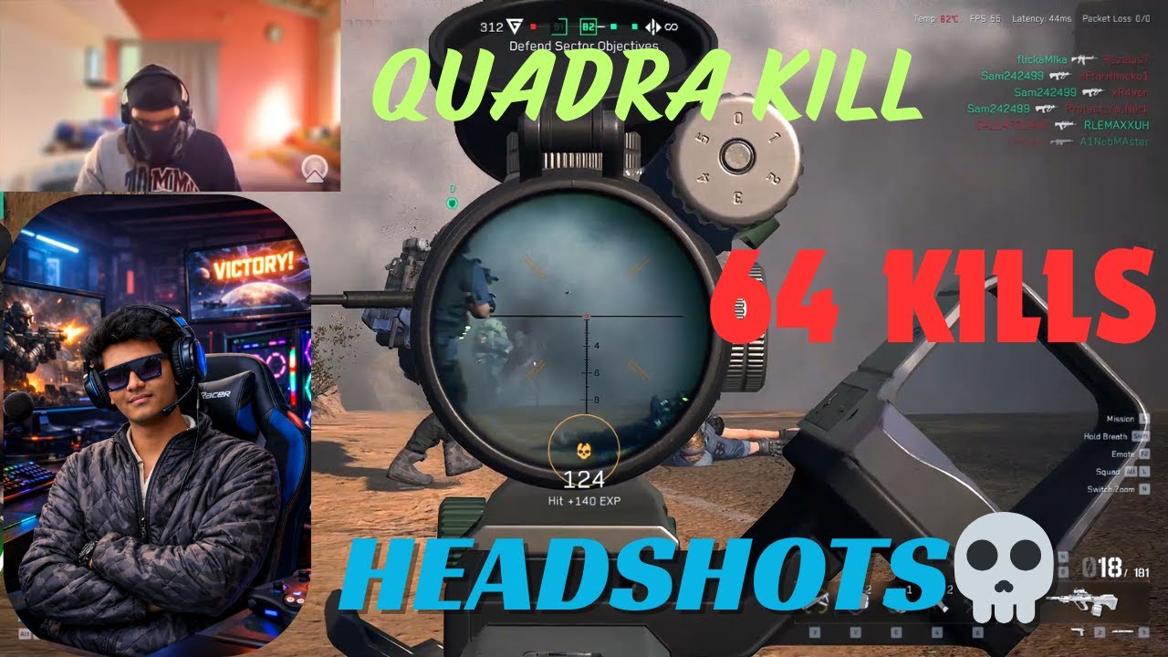 64 kills- headshot spree || delta force || RANK 1 - BEST SQUAD
