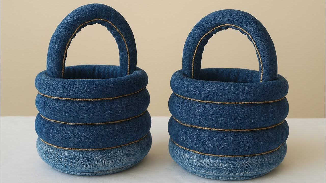  لا ترمي الجينز القديم! شاهدي كيف حولته إلى سلة أنيقة بالقارورة البلاستيكية ♻️✨
