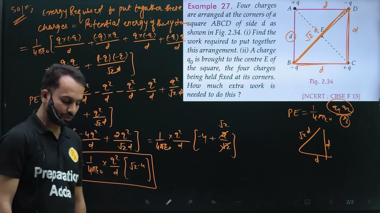 Ex-27 Electrostatic potential and capacitance SL Arora: four charges are arranged at the corners of