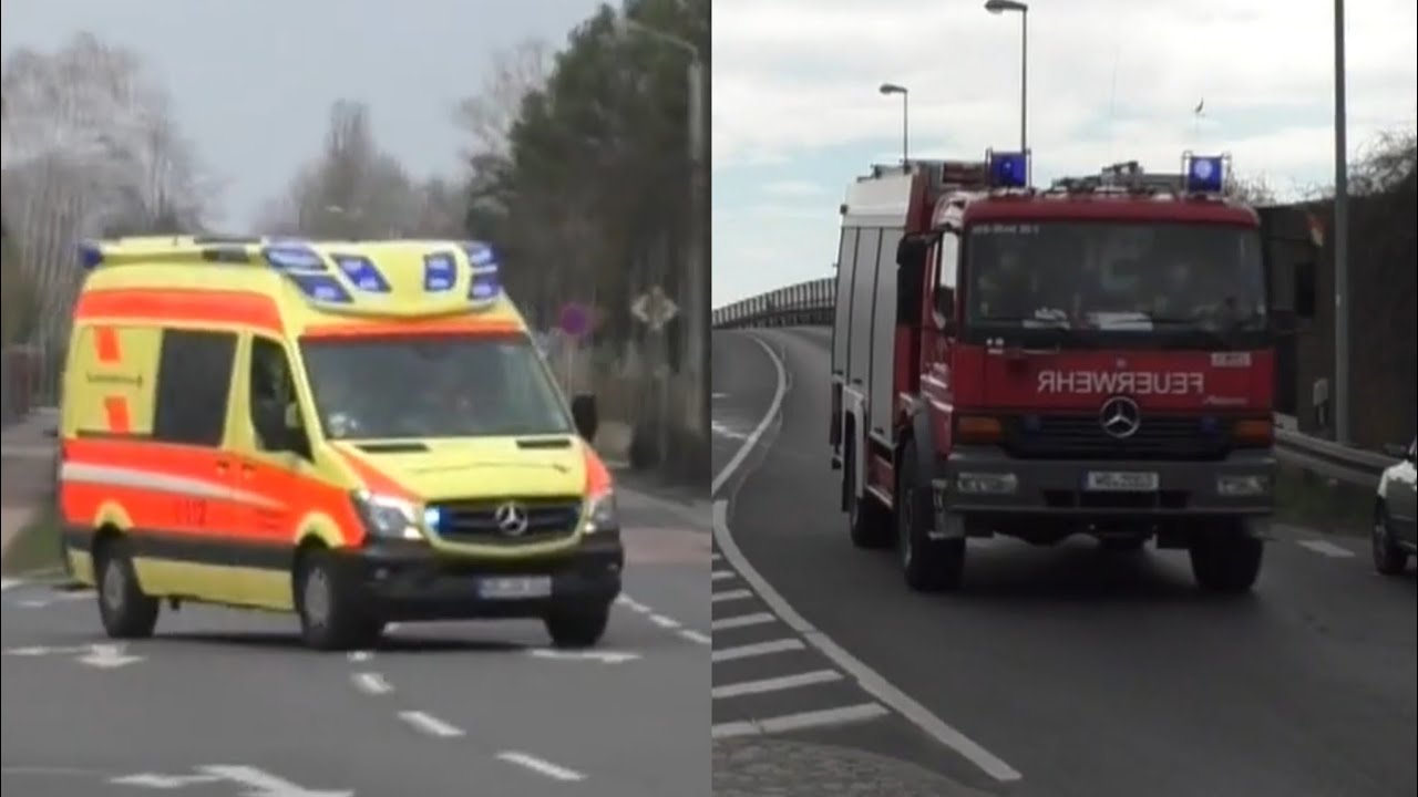 [PERSON AUF DACH!] RTW1 DRK Wittenberg + TLF16/24-Tr FF Lutherstadt Wittenberg-West auf Einsatzfahrt
