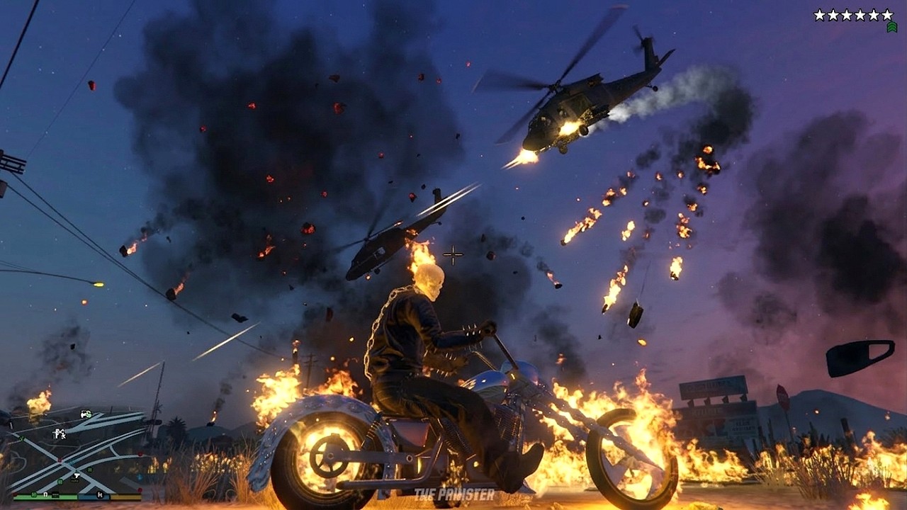 GTA 5 - Ghost Rider In Sandy Shores + Ten Star Wanted Level Rampage