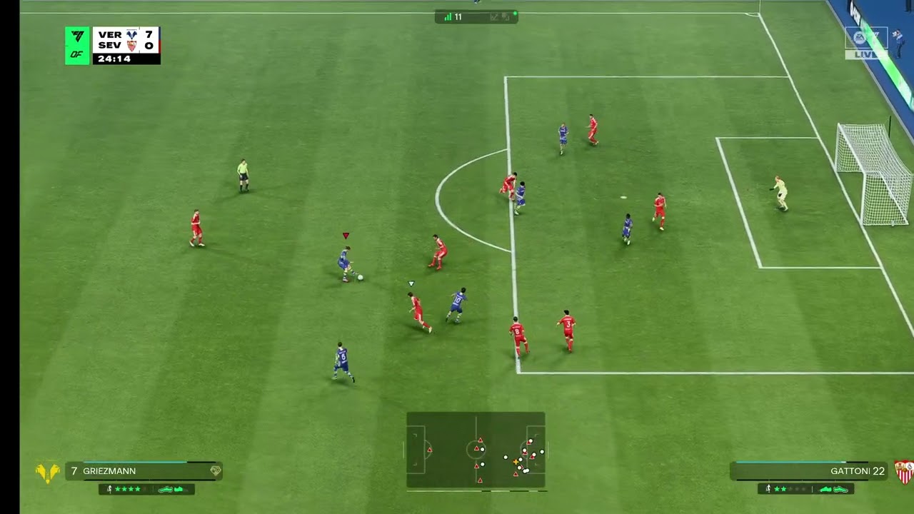 1st half vs sevilla (he dc'd at half time)