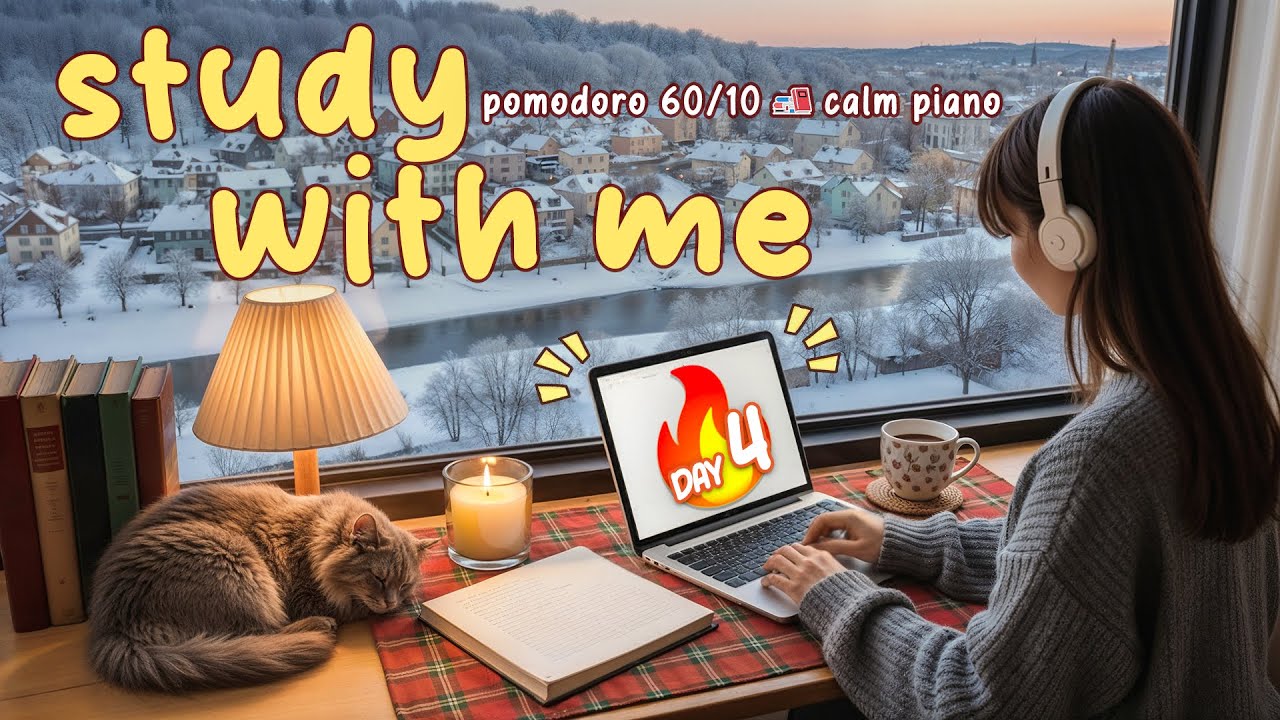 🔥 3-Hour Study With Me ⏳ Pomodoro 60/10 🎹 Calm Piano | 7-DAY STUDY CHALLENGE | Day 4