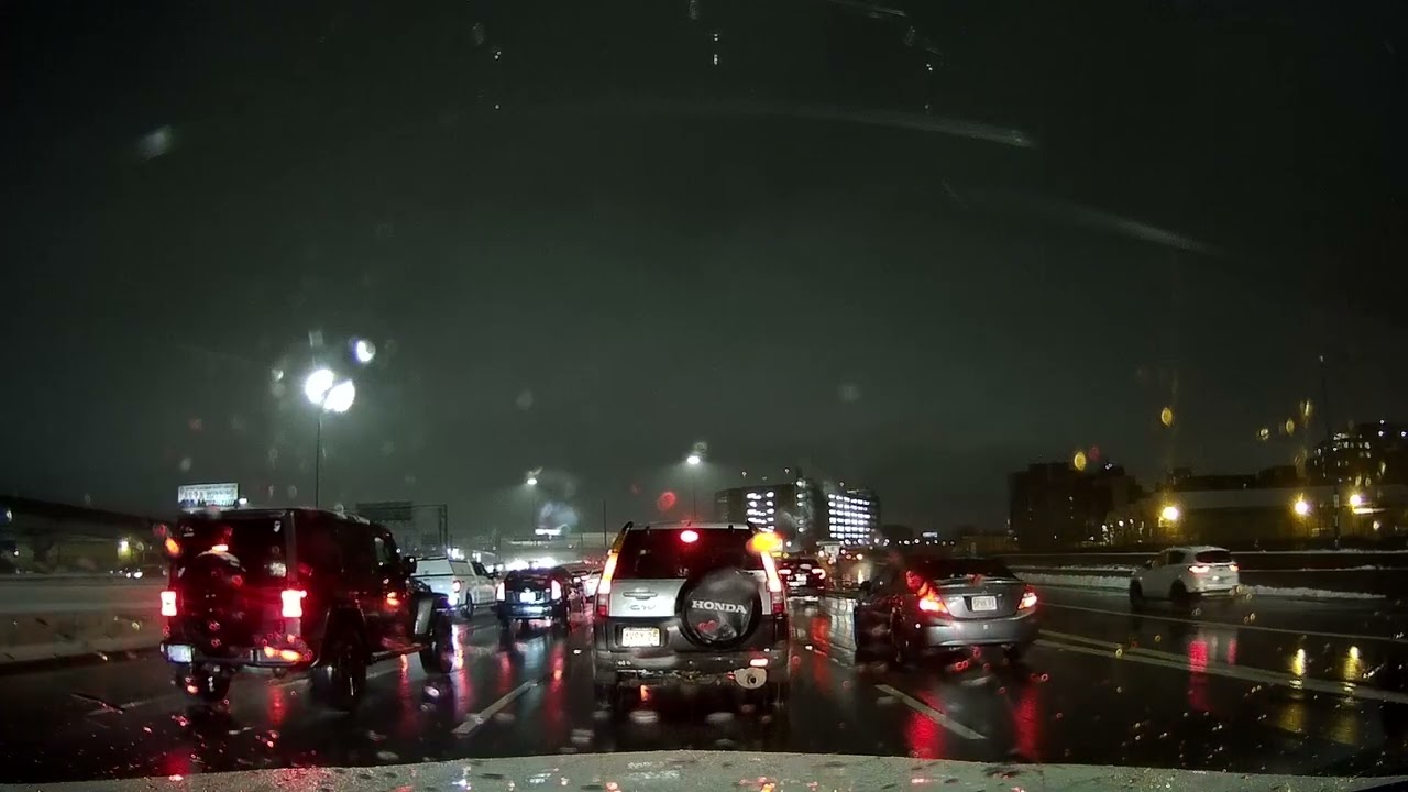 Rainy nighttime drive from Boston, Massachusetts to North Providence, Rhode Island