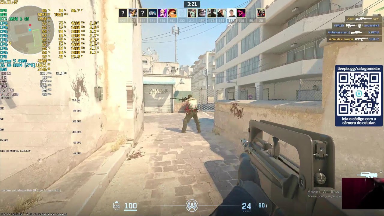 CS2 - 1080p - Medium - RTX 3050 6 GB + R5 4500 OC 4,2 ghz (16 GB) - HDD