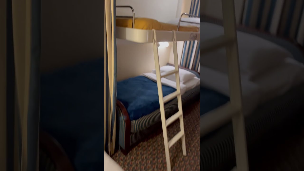 Disney Fantasy Deluxe Stateroom with Verandah - bunk bed layout in the night