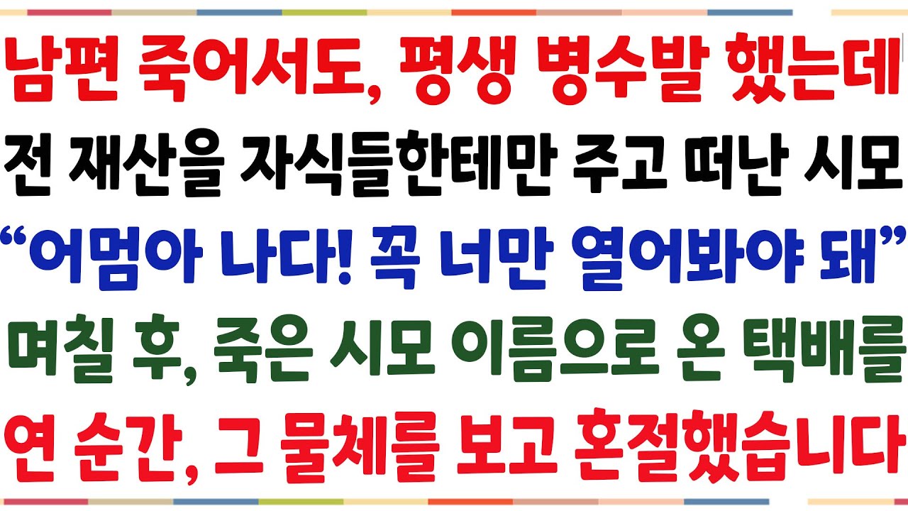 (반전신청사연)남편과 사별후에도, 평생 시모 병수발 했는데, 전 재산을 두 자식들에 주고 떠난 시모 