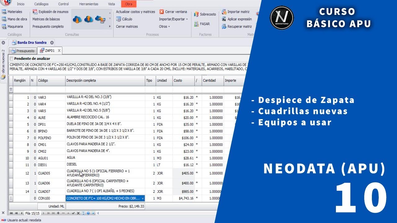Curso básico de APU con Neodata_Cimiento tipo Zapata