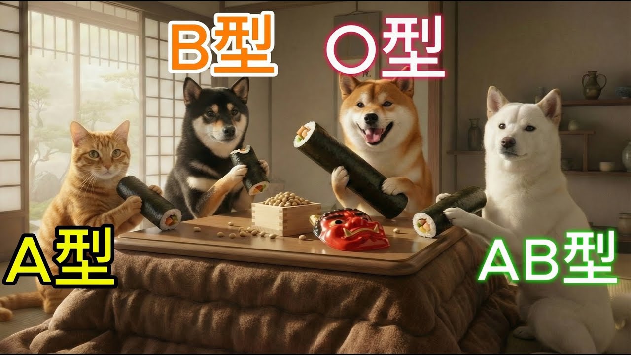 AI猫と柴犬の手作り恵方巻🍣 夢中で作る姿に癒される👹🫘 【節分】猫と柴犬の節分ルーティン！性格が出る恵方巻づくりが可愛すぎる🐱🐕【AIアニメ】【血液型あるある】