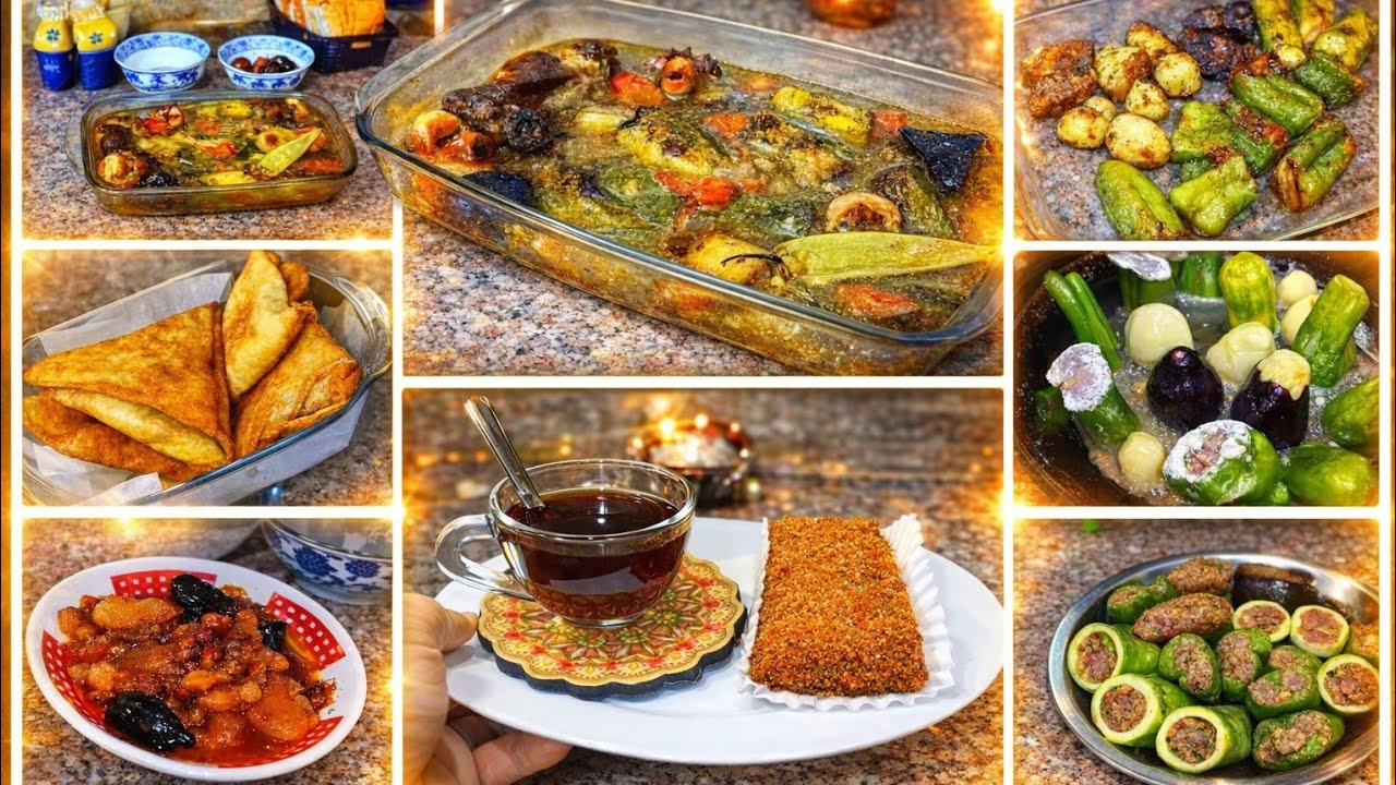 طاولة إفطار رمضان || تبعيني ليوم فطورك عليا ❤️😍،محشي مجمر فلفور بنين عسل  🍗🫑🍆 ،بوراك عنابي