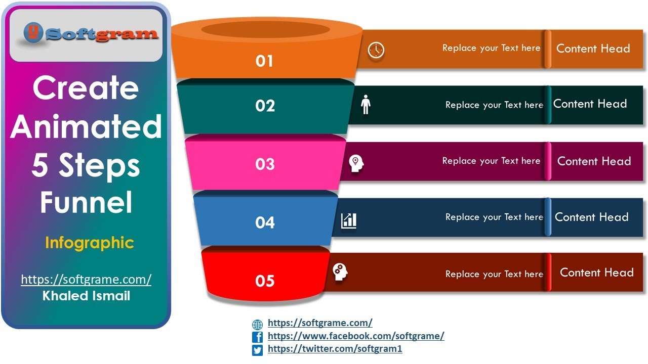 35.How to Create 5 Steps Funnel Infographicتعلم تصميم انفوجرافك على شكل قمع