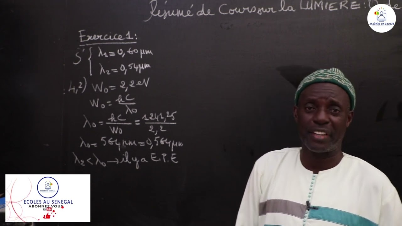 Exercices - Terminale S - PC: Physique / la lumière: Onde et Corpuscule / Suite 1 / M. Diop