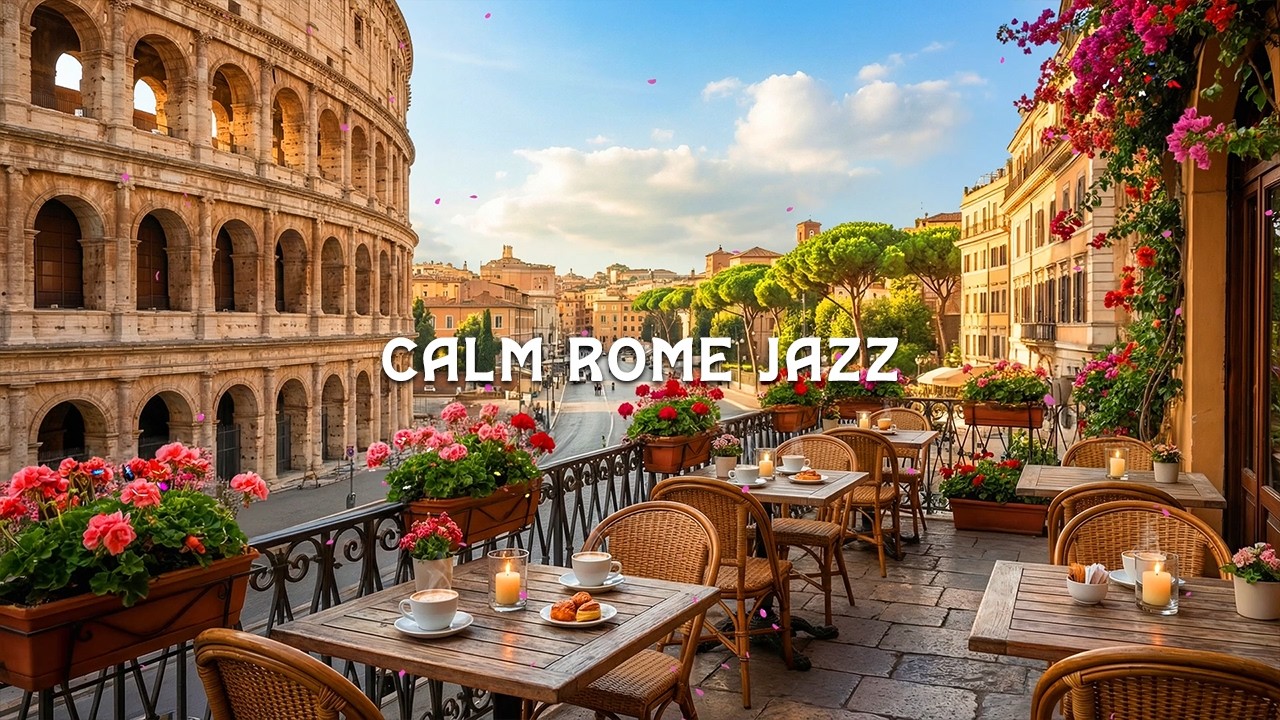 Calm Rome Jazz 🇮🇹 Coffee & Croissant by the Colosseum  Smooth Piano Jazz Music at Italian Cafe Vibes