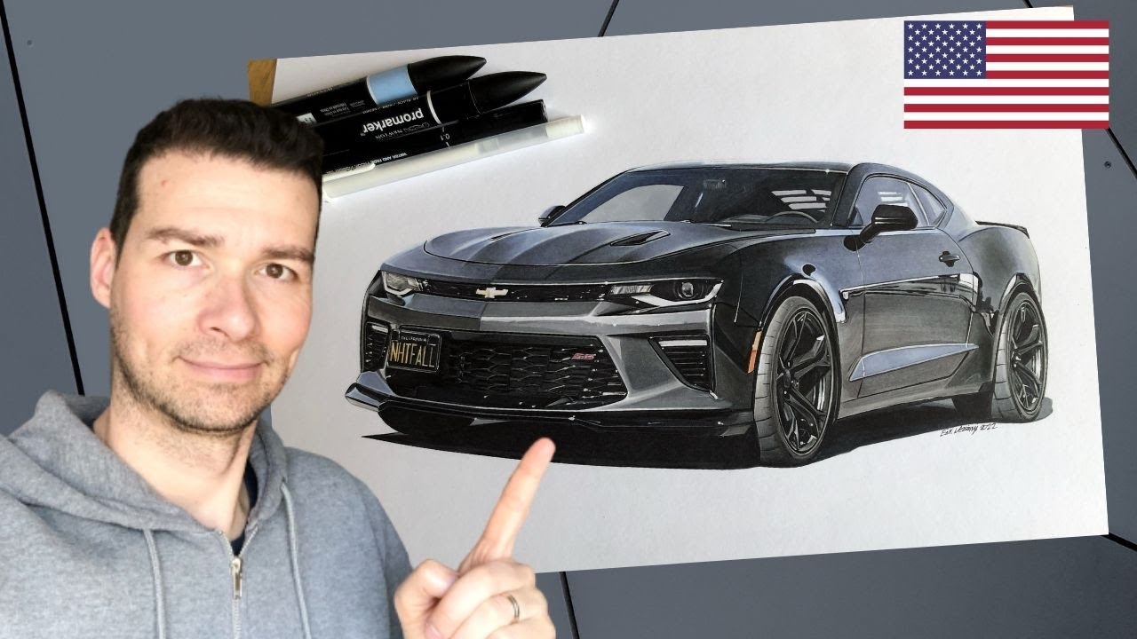 Drawing a Chevrolet Camaro SS  (Time lapse video)