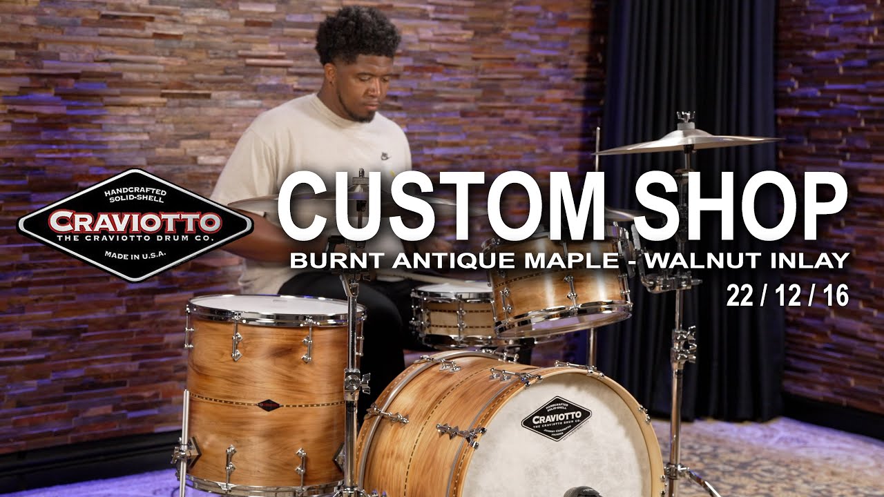 Craviotto Custom Shop Burnt Antique Maple Drum Set with Walnut Inlay 22/12/16 (CRKIT3PC22MWIBA)