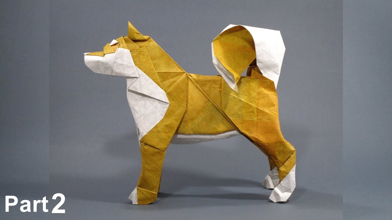 Origami Dog Akita Inu tutorial (Satoshi Kamiya) part 2 折り紙 イヌ Hachi  Hund perro Year of the Dog 2018