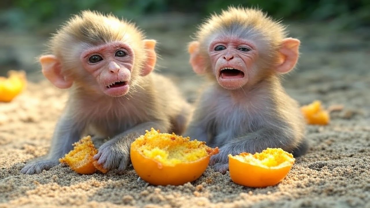 Newborn Baby Monkey with fruit, The happy Day of Charlie