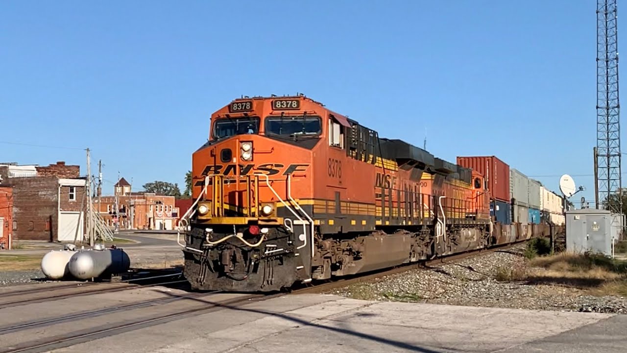 2 Trains Pass Perfectly One After The Other At Railroad Crossing, Railroad Diamonds In Deshler Ohio