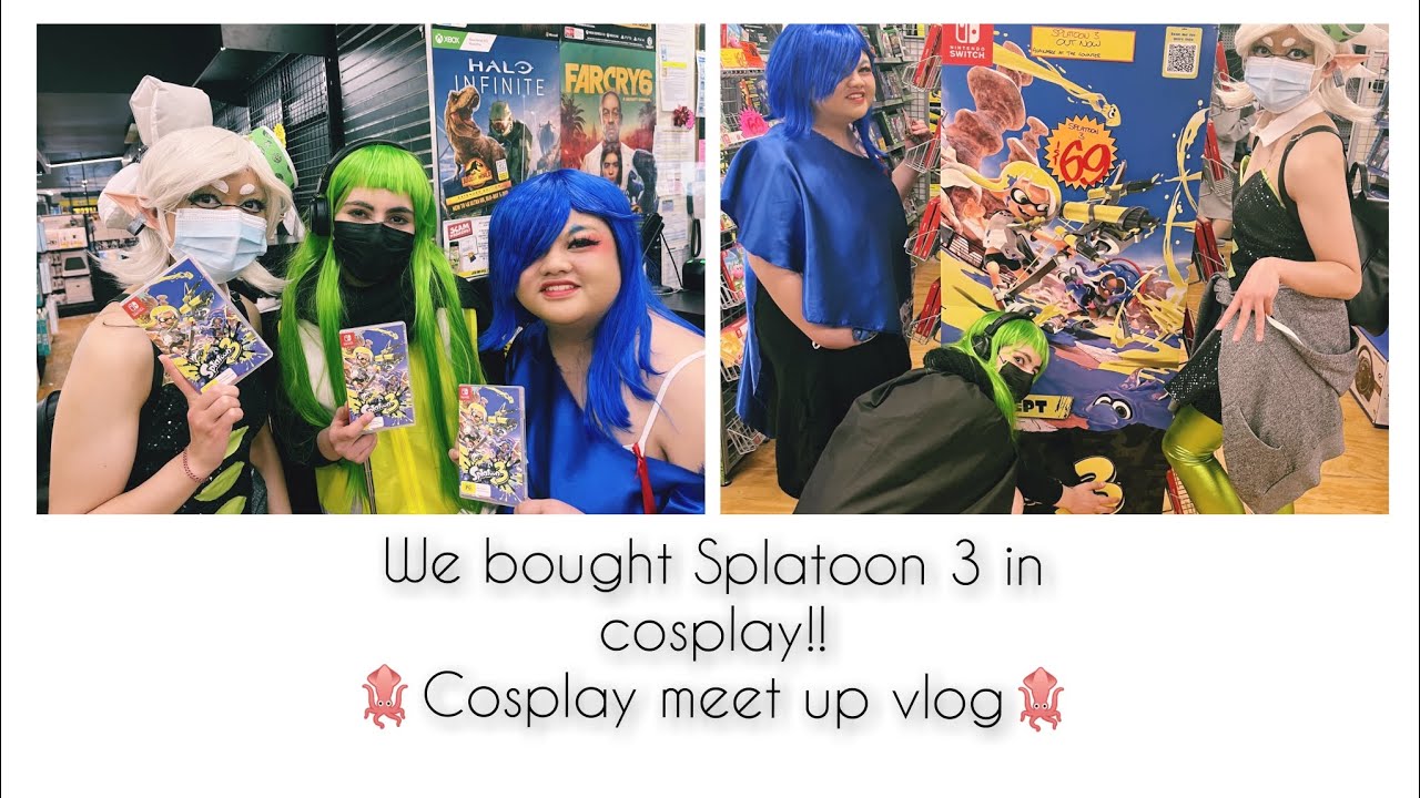 WE BOUGHT SPLATOON 3 IN FULL SPLATOON COSPLAY! - 🦑Agent 3, 💙 Shiver & 💚 Marie go to JB Hi-Fi - vlog