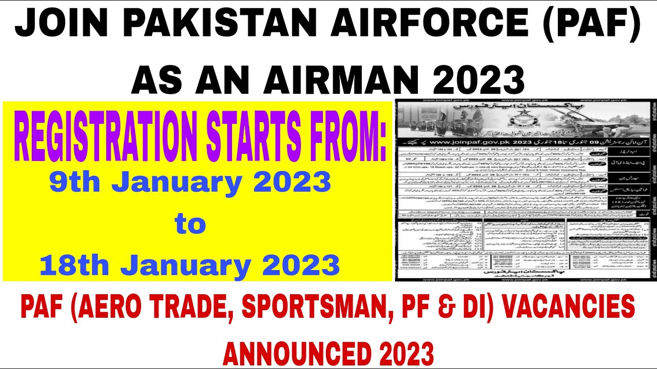 PAF Vacancies 2023|Join PAF as an airman|eligibility criteria|qualification|selection procedure 2023