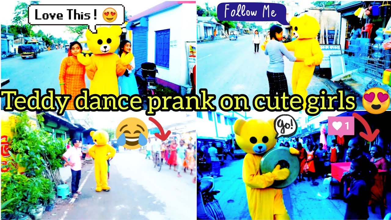 teddy bear dance prank on cute girls 🥰💥 public reaction 🤣#teddyboystar #viral #funny  #shorts