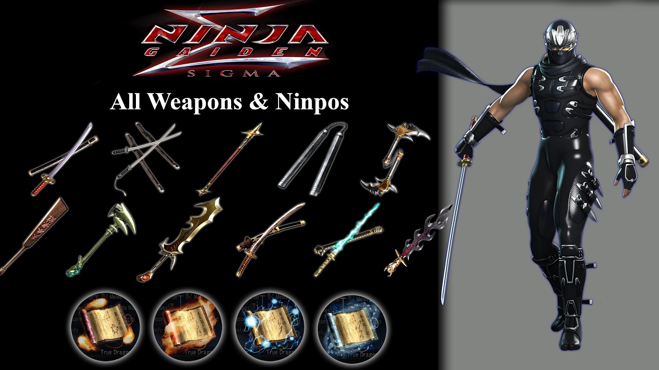 【Ninja Gaiden Sigma】Ryu's Moveset | All Melee Weapons, Projectile Weapons & Ninpos