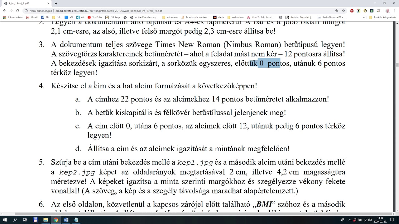 Informatika érettségi középszint - 2019. május 16. Fogyókúra - WORD