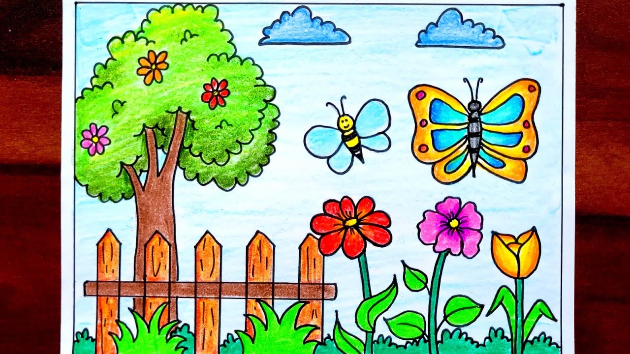 Spring Season Drawing Easy | Spring Season Drawing | How to Draw Spring Season