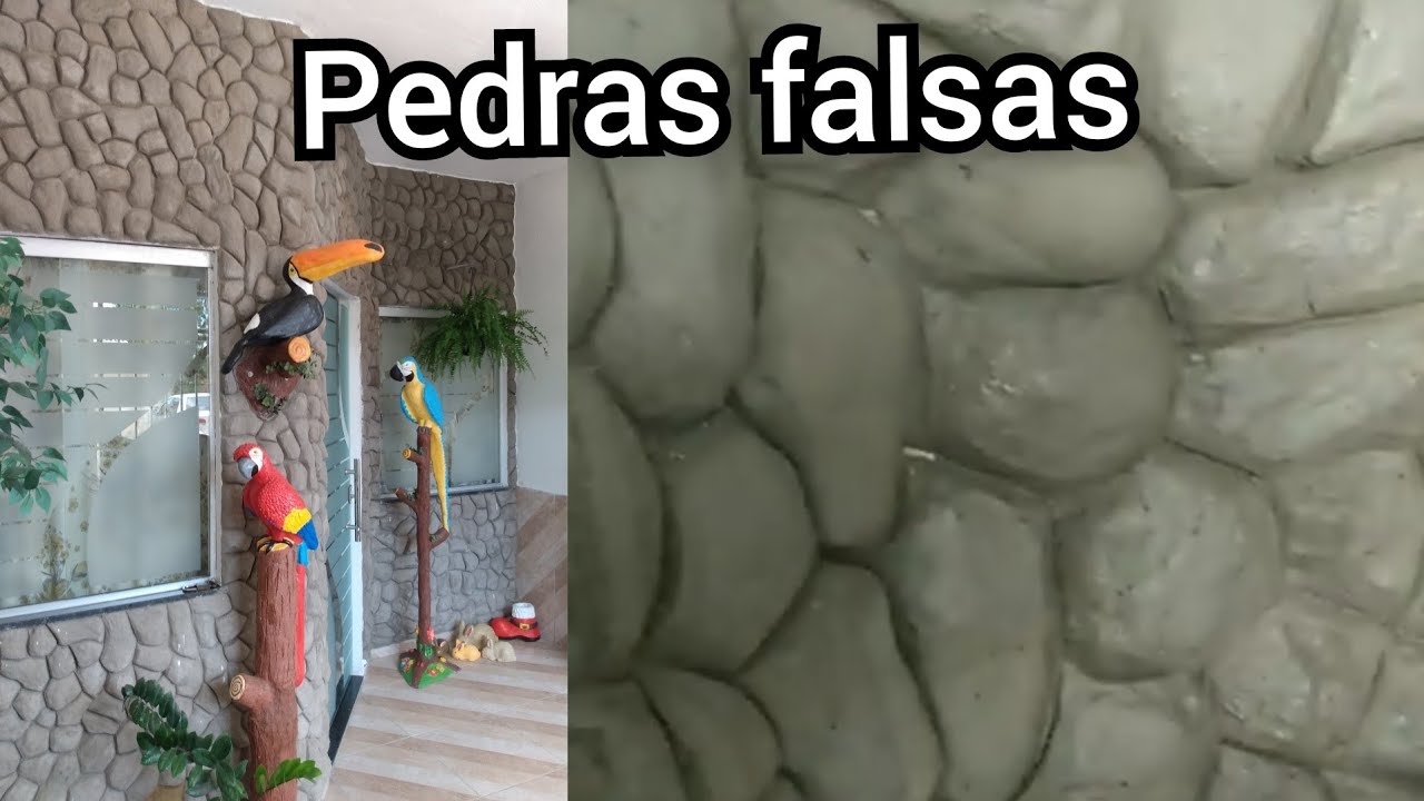 Parede efeito pedras falsas de cimento |  pedras grandes ,fácil de fazer | arte com cimento