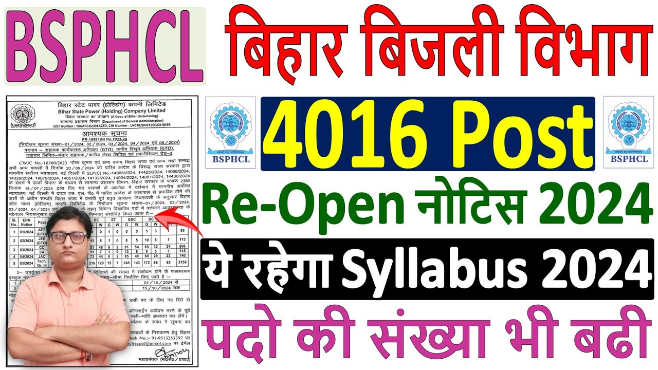 BSPHCL Technician Vacancy 2024 📢 बिहार बिजली विभाग भर्ती 2024 🥳 4016 Post 🥳 BSPHCL Recruitment 2024
