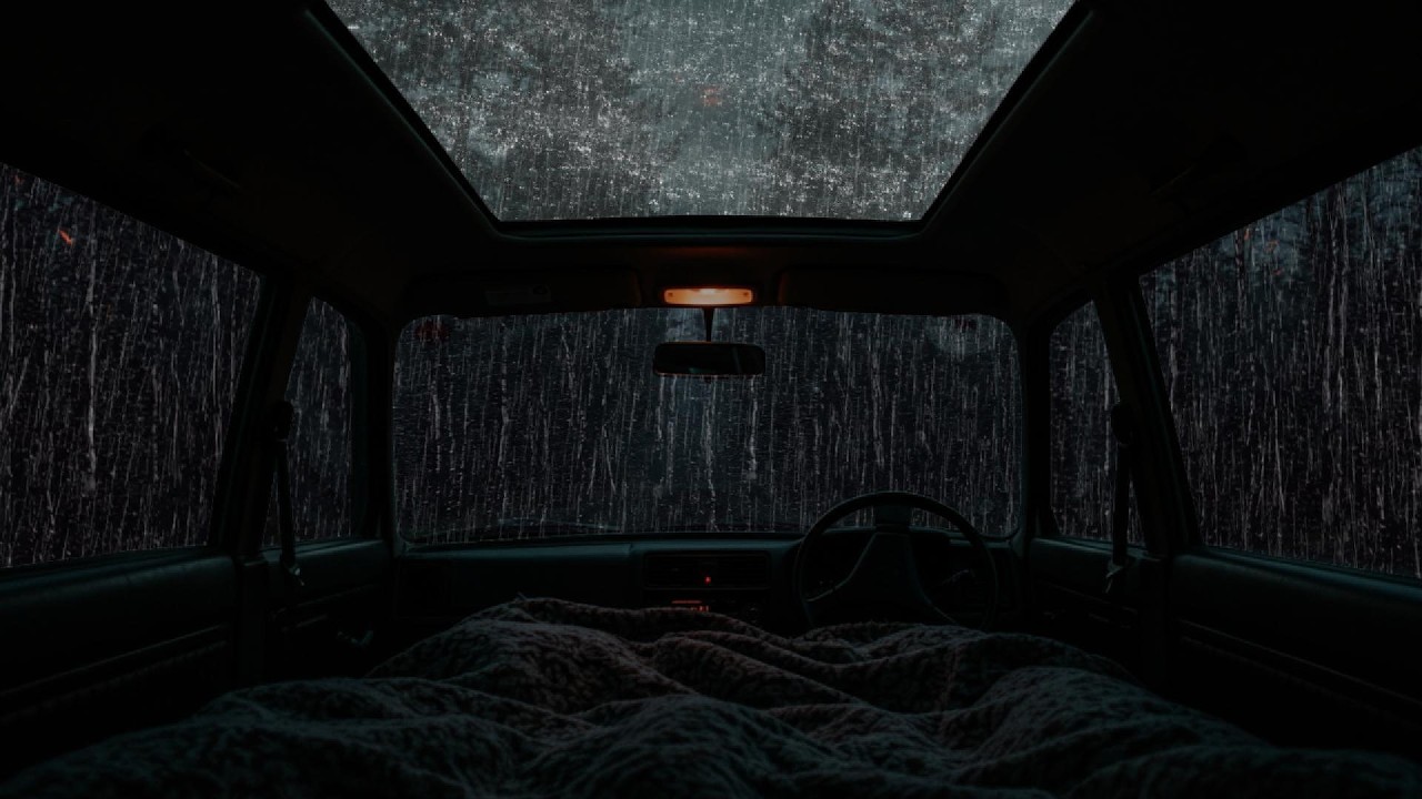 Relaxing Rain & Thunder on Cozy Car ⛈ Deep Sleep Sounds, Stress Relief & Peaceful Night Ambience