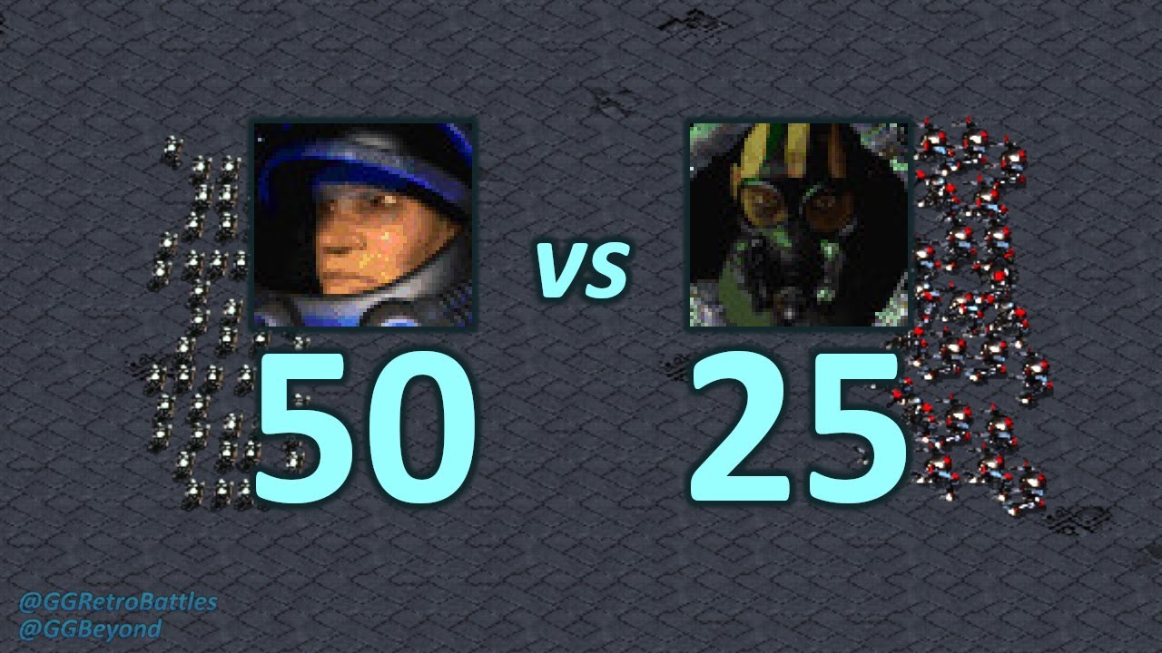 50 Marines vs 25 Goliaths - Same Mineral Cost - StarCraft Retro Battles