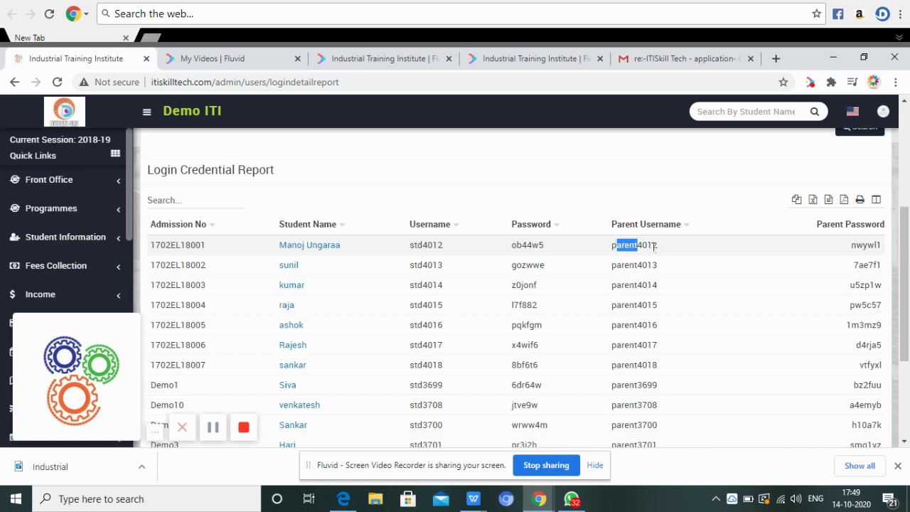 How to know the student User Id and Passwords by ITI Management?
