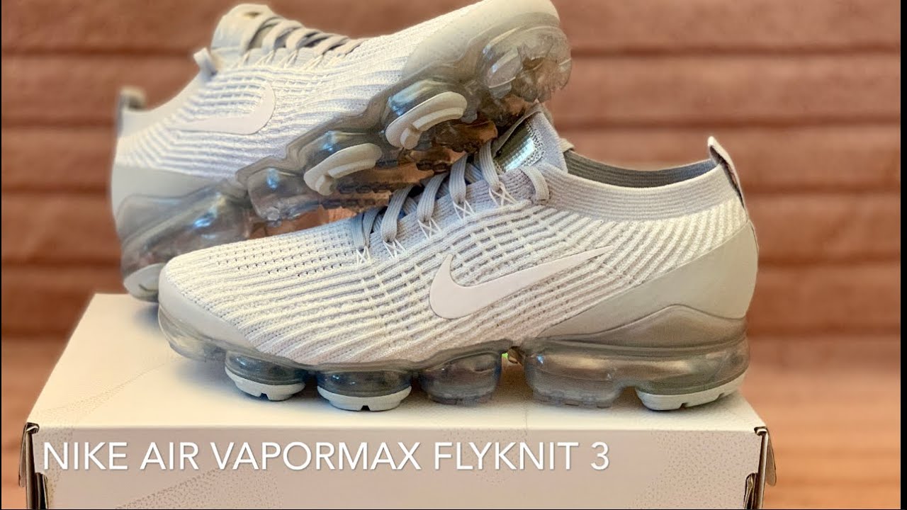 NIKE AIR VAPORMAX FLYKNIT 3- WHITE PURE PLATINUM ON FEET