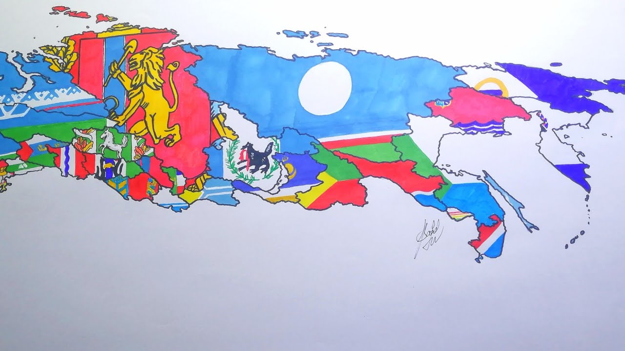 Drawing North Asia Flag map | Drawing Asian Russia flag map