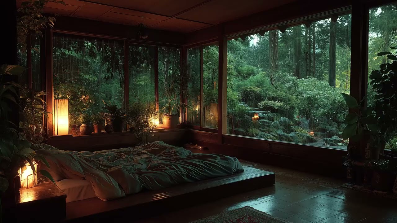 🛏️🎹 Warm Cozy Rain Piano | Bedroom with Rain Window Scene – 3 Hours | Meditation Sleep Relax Study