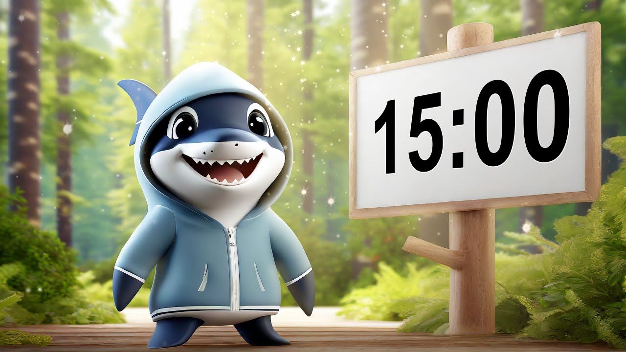 15 Minute Timer | Cute Baby Shark w/ Calming Music 😌