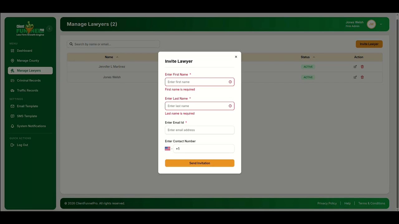 Manage Lawyers Module &ndash; Client Panel | Invite, Edit & Deactivate Lawyers