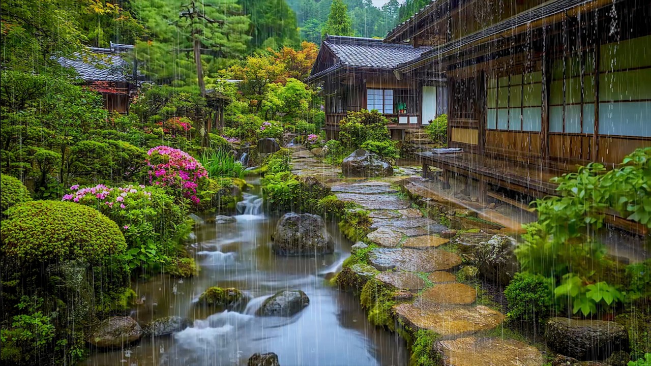 Relax with the Gentle Rain In Japanese Garden 🍀 Experience Deep Relaxation with Rain