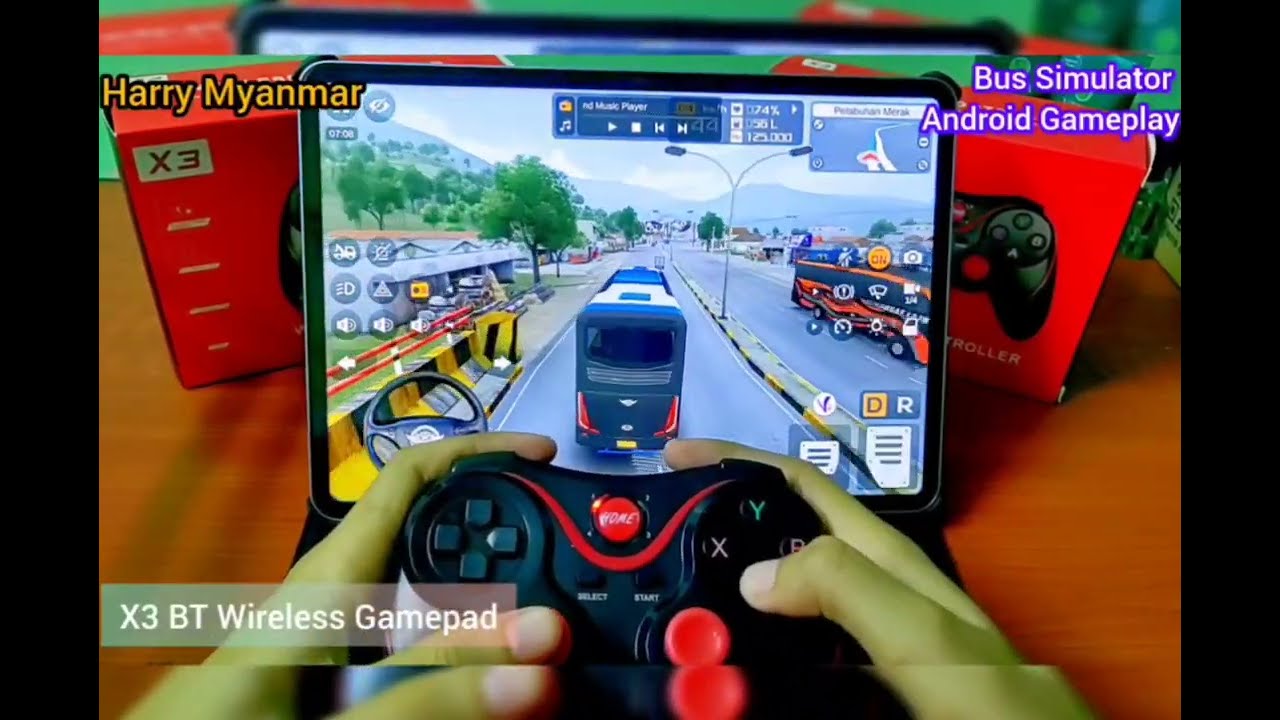 Bus Simulator Android game ကို X3 Gamepad နဲ့ ချိတ်ဆော့ပြထားပါတယ်