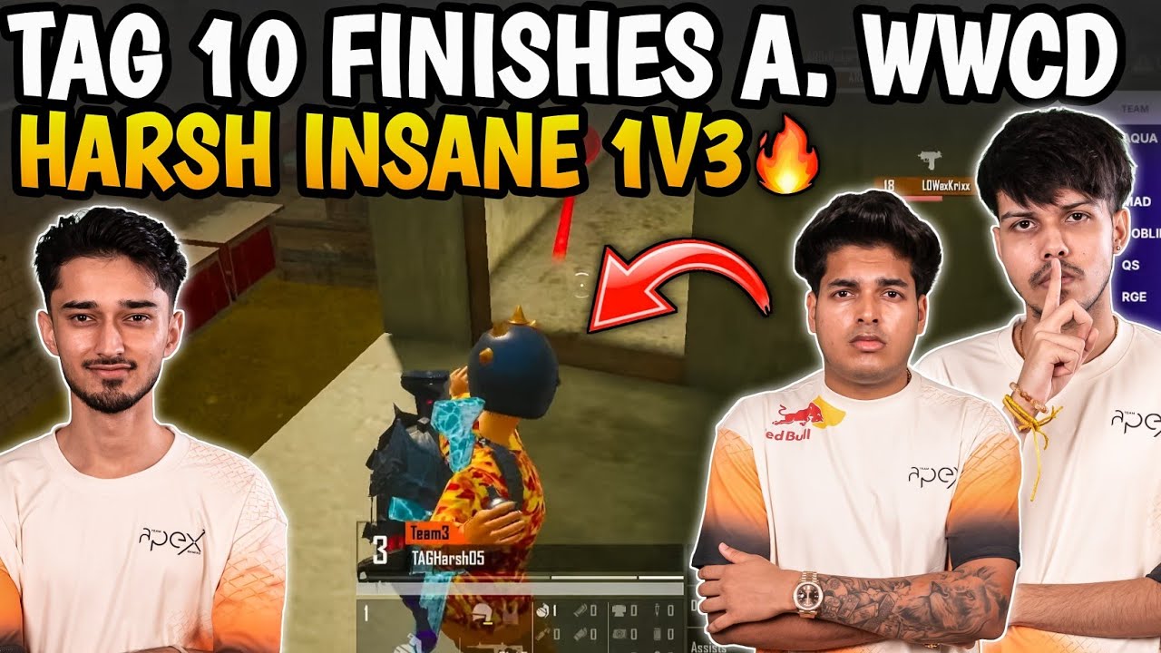 🇮🇳Team Apex Gaming Almost WWCD🔥 TAG Harsh Crazy 1v3🥵 Total 20 Finishes Domination✅