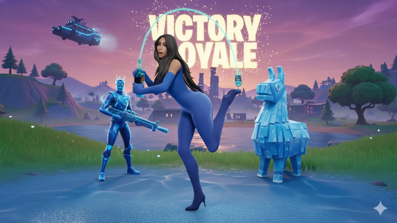Fortnite X Kim Kardashian | Cerulean Blue Kim Kardashian Balenciaga Look | Victory Royale 4K 