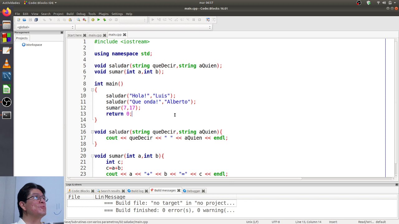 Subrutinas con varios parámetros; en C++ Modular