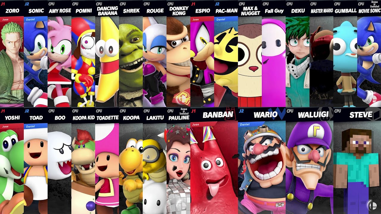 Sonic vs Pomni vs Amy | Movie Sonic vs Gumball vs Max | Steve vs Banban in Super Smash Bros Ultimate