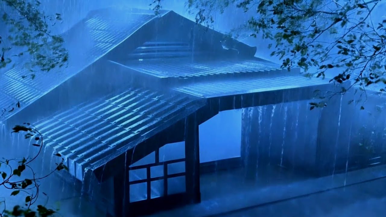 Relax Your Mind with Strong Thunderstorms & Thunder Rumbling on the Simple Roof in Mysterious Night