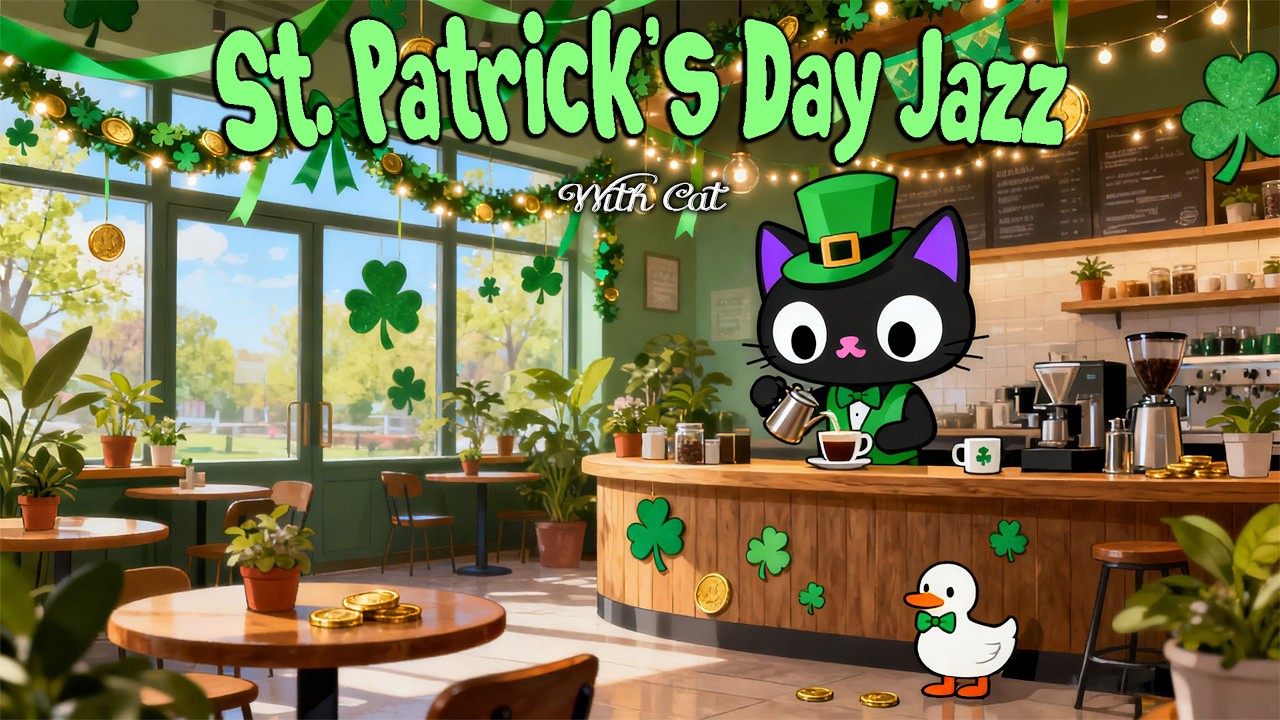 St. Patrick’s Day Café with Cat 🍀 Chill Jazz for Study, Work and Relaxation