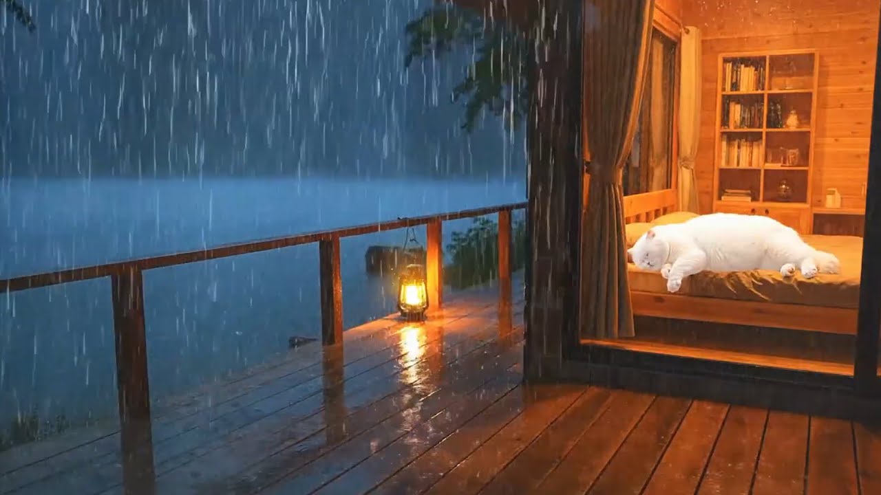Cozy Rainy Night 🌧️ Warm Cabin Lights & Gentle Rain Sounds for Deep Sleep