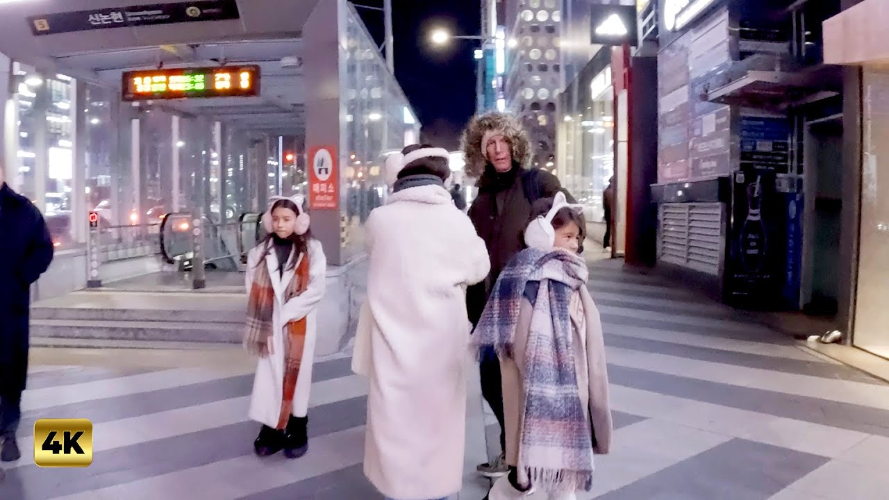 Extreme Cold Wave Gangnam Seoul Walking Tour 4K HDR   Freezing Winter Korea Street Walk
